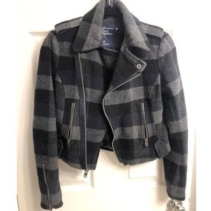 American Eagle Plaid Motto Jacket